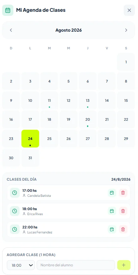 Agenda de clases del profesor en padAR